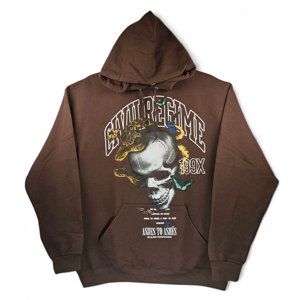 Civil Regime Hoodie Size Large Brown Ashes To Ashes Skull Snake Graphic 199X New